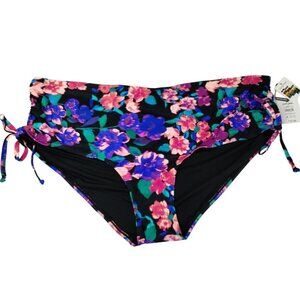 Time and Tru Womens 3XL Floral Daze Ruched Side Mid Rise Bikini Bottoms New
